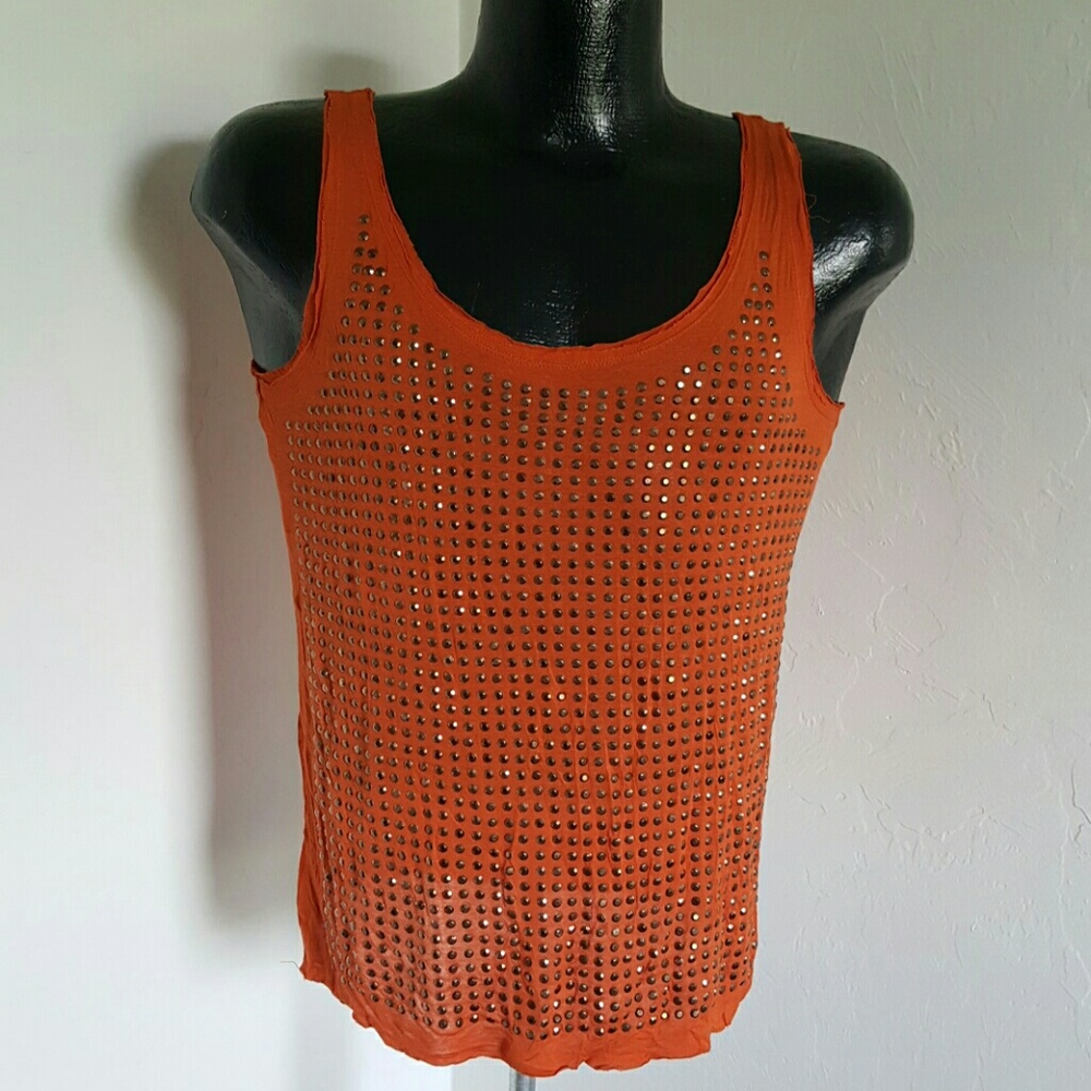 Michael Kors women orange metal detail tank top size S